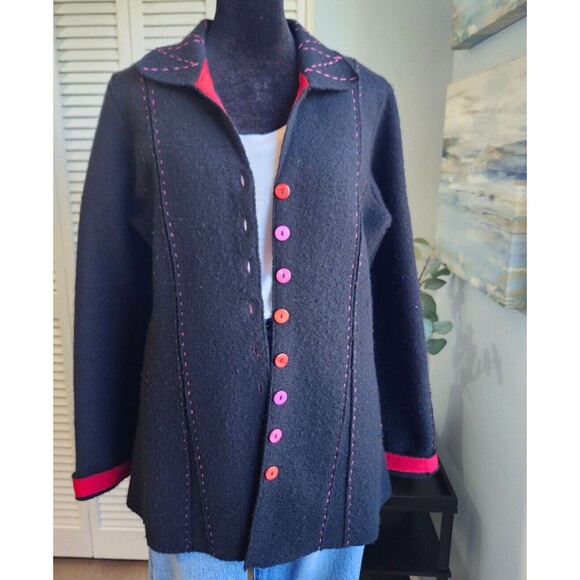 Women's Size Small 100% Wool Jacket Black Pink & Red Details Sigrid Olsen - Picture 9 of 9